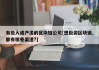 有投入或产出的区块链公司[想投资区块链,都有哪些渠道?]